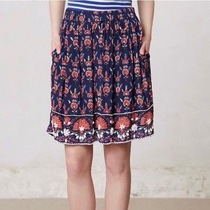 Maeve Anthropologie Women Adele Beaded Skirt Floral Bohemian Navy Blue Medium